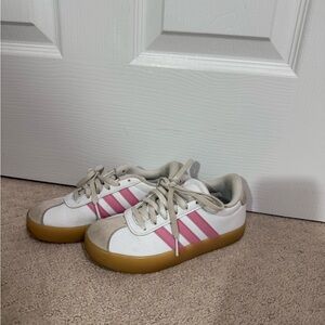 Adidas Kids' White and Pink Sneakers with Gum Sole